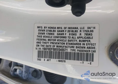 2014 Honda Civic Lx из США, поврежденный, VIN 19XFB2F50EE045571